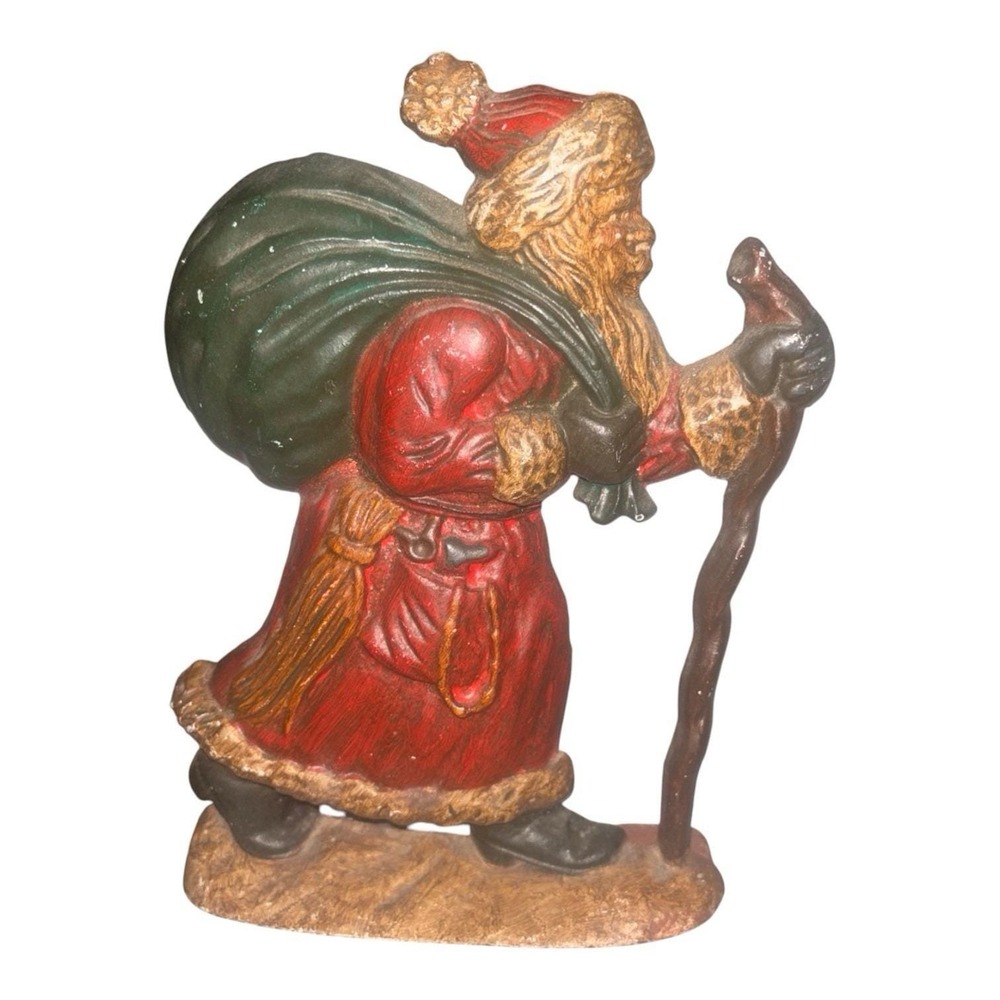 Vintage Cast Iron Hand Painted Old World Santa Door Stop 10" Tall